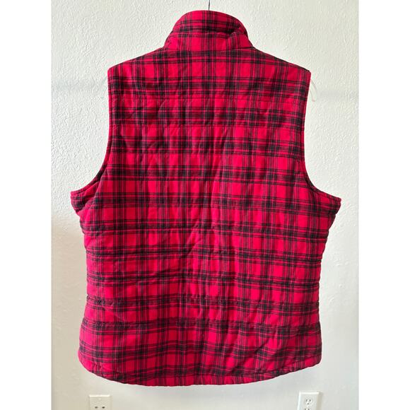 NWT Duluth Trading Women’s Quilted Flannel Sherpa Lined Plaid Vest, Red/Black - Picture 3 of 3